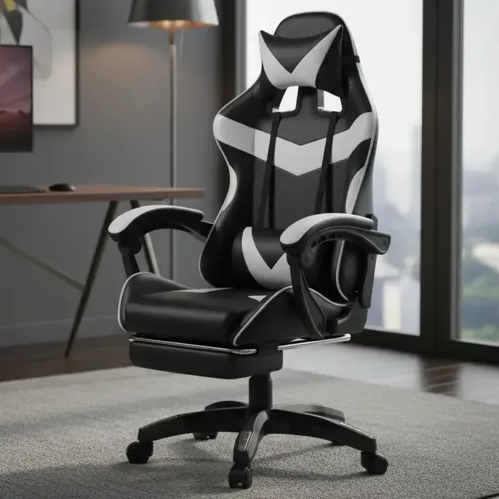 Cadeira De Escritório Gamer Nitro Ergonômica Estofado Couro Sintético Reclinável Altura Ajustável Apoio Para Pés Cor Branco Luvinco