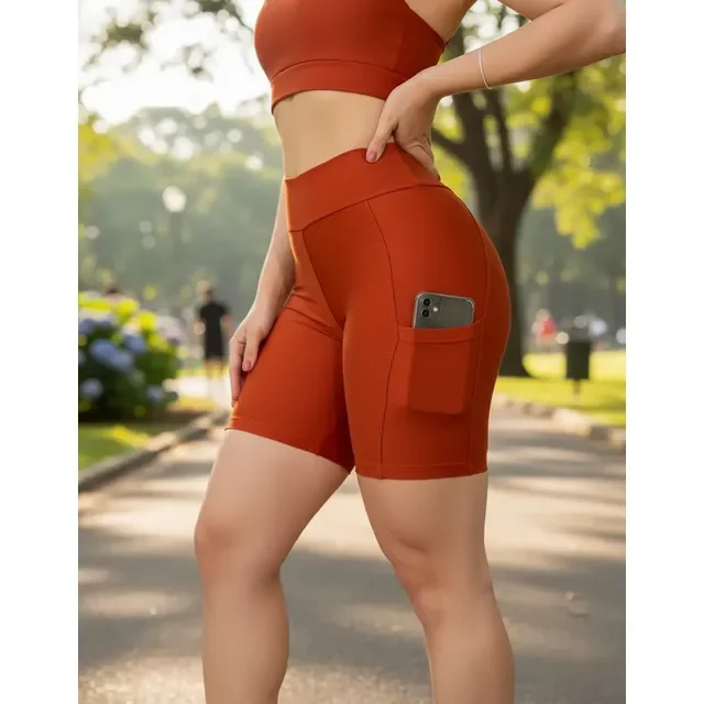 Short Feminino Fitness Suplex Com Bolso Cintura Alta Liso