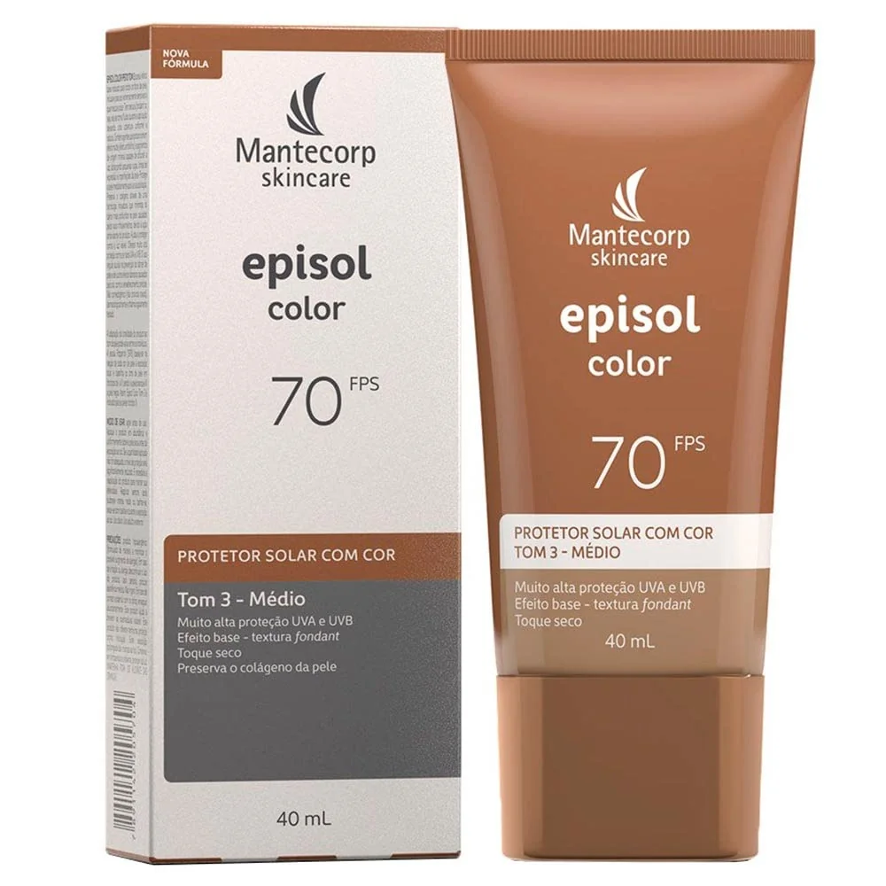 Protetor Solar Episol Color Fps 70 - Base Líquida 40ml - Cobertura Alta e Efeito Matte - Mantecorp