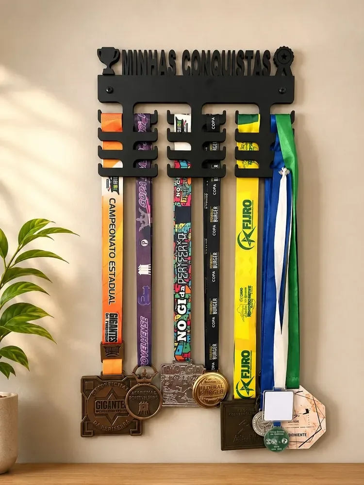 Porta Medalhas Corrida Futebol Natação Suporte Organizador Preto