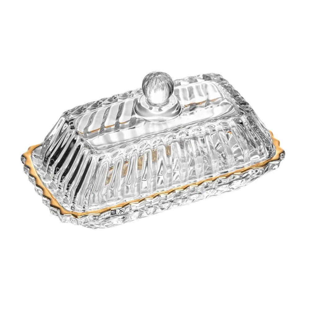 Manteigueira de Cristal com Tampa Império Fio de Ouro 15,5 cm Wolff - Porta Manteiga de Mesa Posta