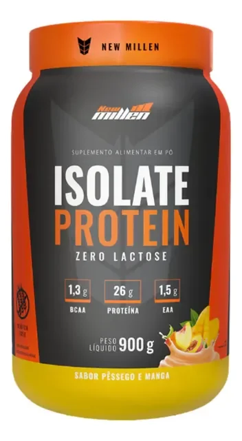 Whey Isolado New Millen Isolate Protein Pó 900g Pote Sabor Pessego Com Manga