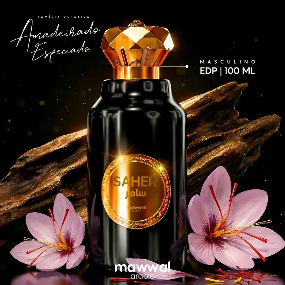 Perfume Mawwal Arabia Fantasy Saher 100ml Amadeirado, Especiados