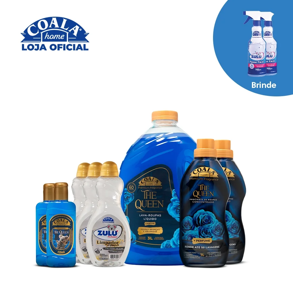 Kit Coala Mega Limpeza Perfumada The Queen - 8 itens + Brinde 2 Passa Fácil Zulu Perfumes