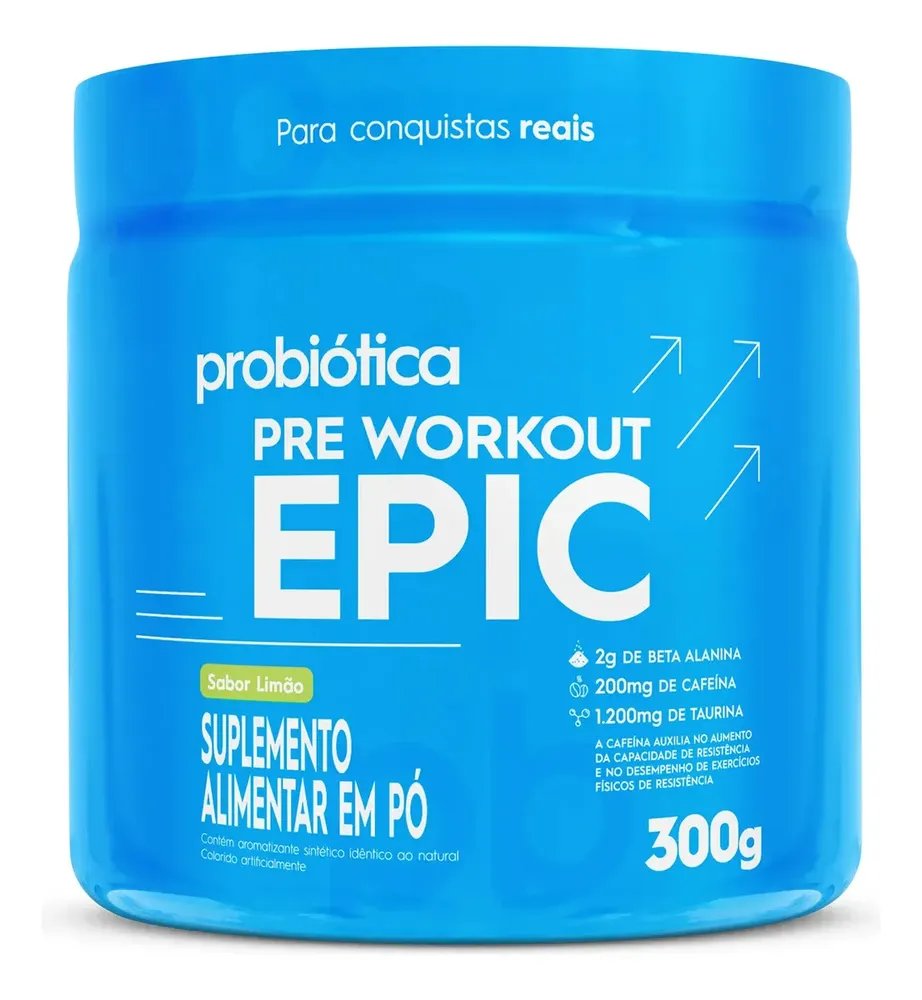 Pré Treino 300g Epic Pré Workout Probiótica Limão Energia e Performance