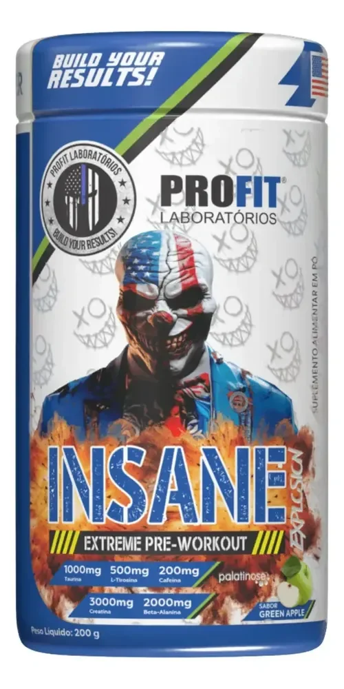 Pré Treino Insane Explosion Extreme Pré Workout 200g - Profit Sabor Maçã Verde Com Arginina Taurina Tirosina Coenzima Q10 Fostatidilserina Picolinato De Cromo Cafeína