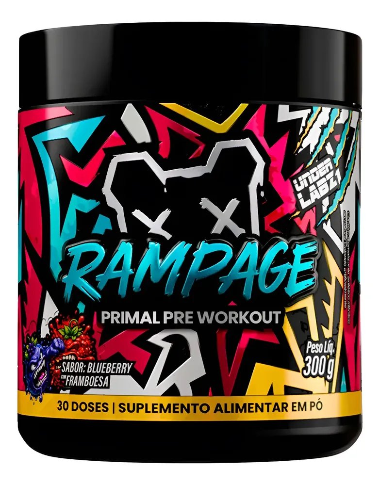 Pré Treino Rampage Under Labz Arginina Taurina Cafeína 300g Blueberry Com Framboesa 300g