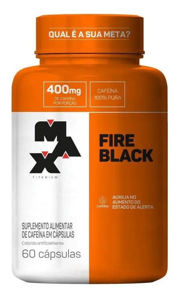 Pote Termogênico Fire Black 60 Cáps Max Titanium Sem Sabor Sem Sabor