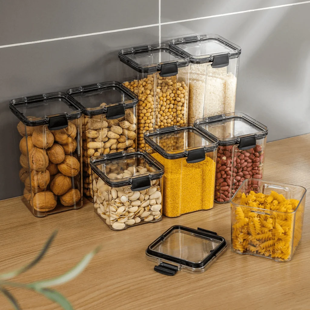 KIT 5/10 Potes Herméticos Empilhaveis Com Tampa Para Mantimentos Protege Alimentos Frescos  DUHOME