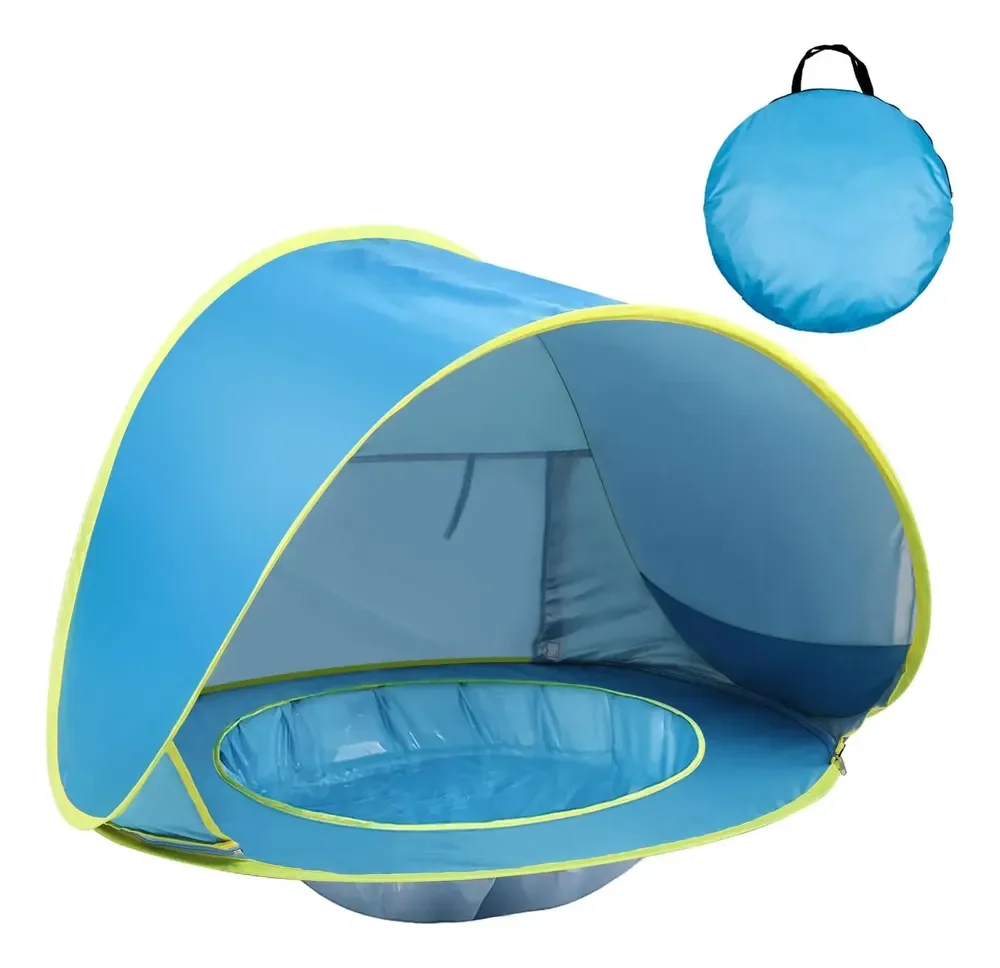 Barraca Praia Infantil Com Piscina Embutida Proteção Uv Azul-celeste
