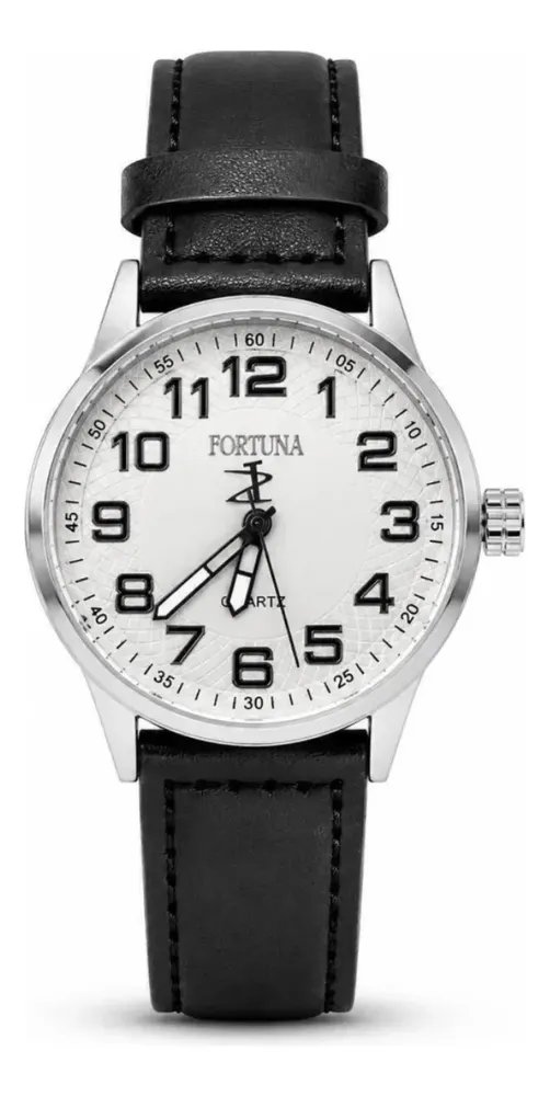 Relógio De Pulso Masculino Fortuna Old Money Minimalista Preto Cx Prata Branco
