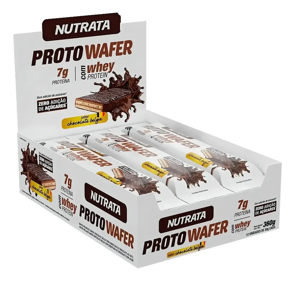 Suplemento Alimentar Proto Wafer 30g Display com 12 Unidades Sabor Chocolate Belga Nutrata