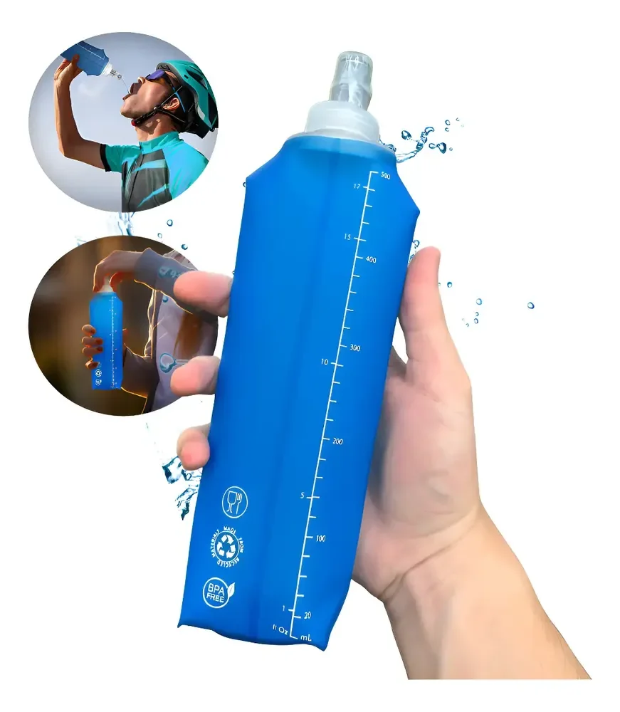 Garrafa De Água Mole Dobrável Corrida Silicone Squeeze Bike Azul