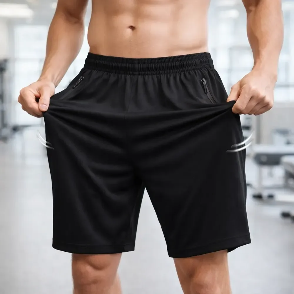 Short Masculino Bermuda Tactel Com Elastano Dry Fit Academia Preto Liso Gg