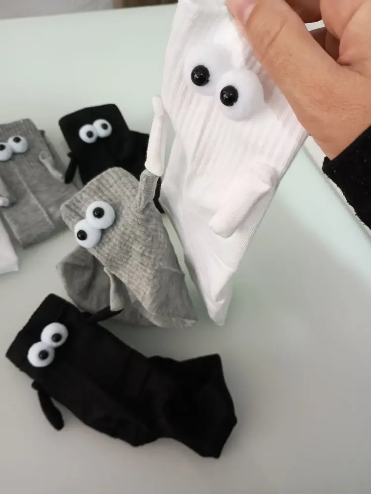 Meias De Mãozinha Casal Com Imã Magnéticas Fofo Presente 1 Par Branco Liso 33-40