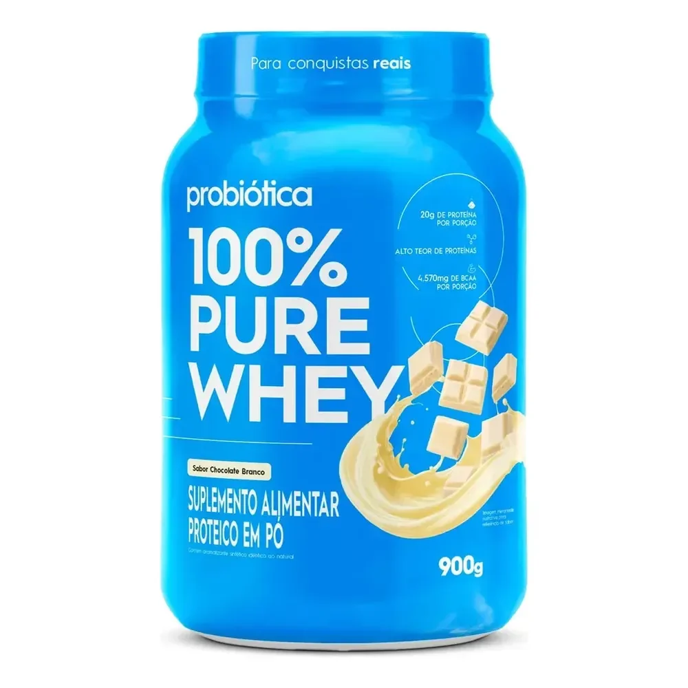 100% Pure Whey 900g Pote Sabores Novos - Probiótica Chocolate Branco
