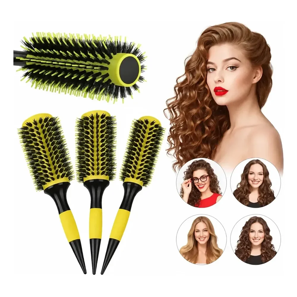 Kit 3escovas Profissional Cerdas De Javali Térmica N10/14/16 Amarelo