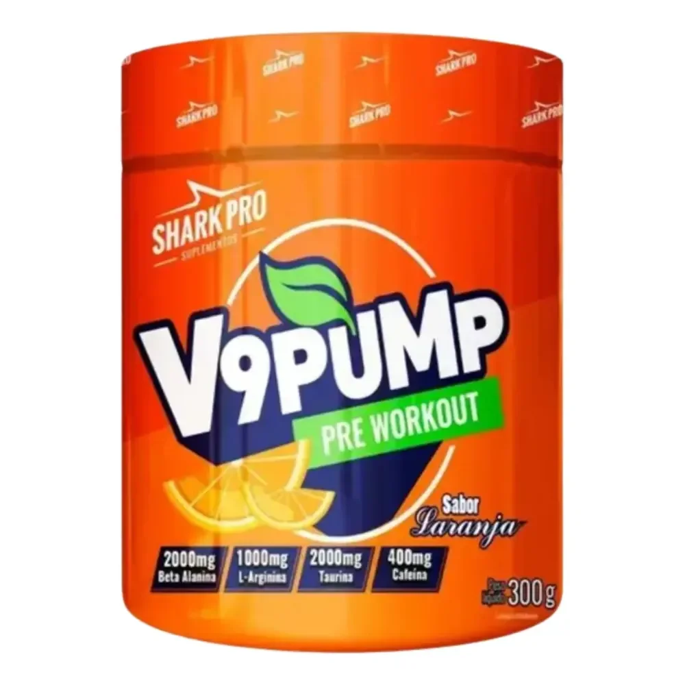 Pré Treino V9 Pump Beta 300g Shark Orignal Focus Performance Refrigerante Laranja