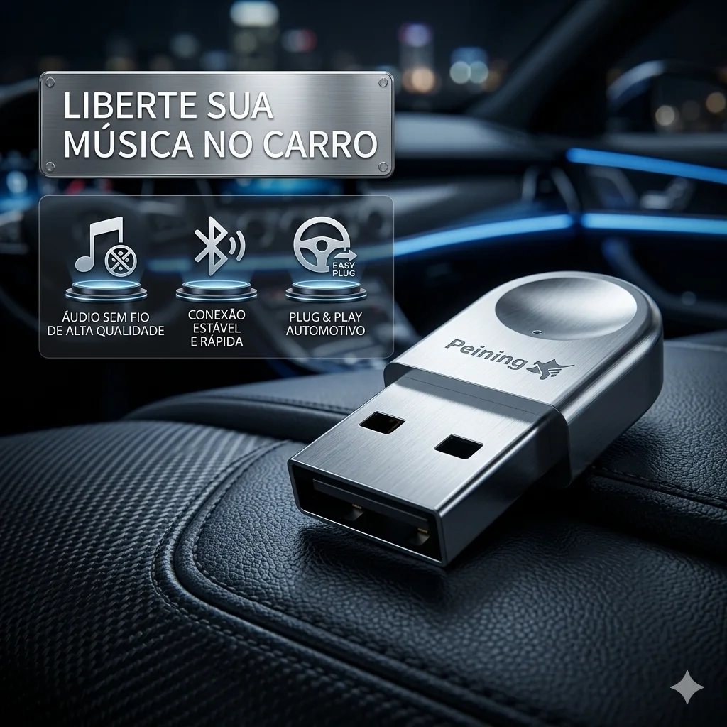 Adaptador Bluetooth PEI-BTA04 USB Automotivo Música Sem Fio Plug Play Bluetooth 5.1 Universal
