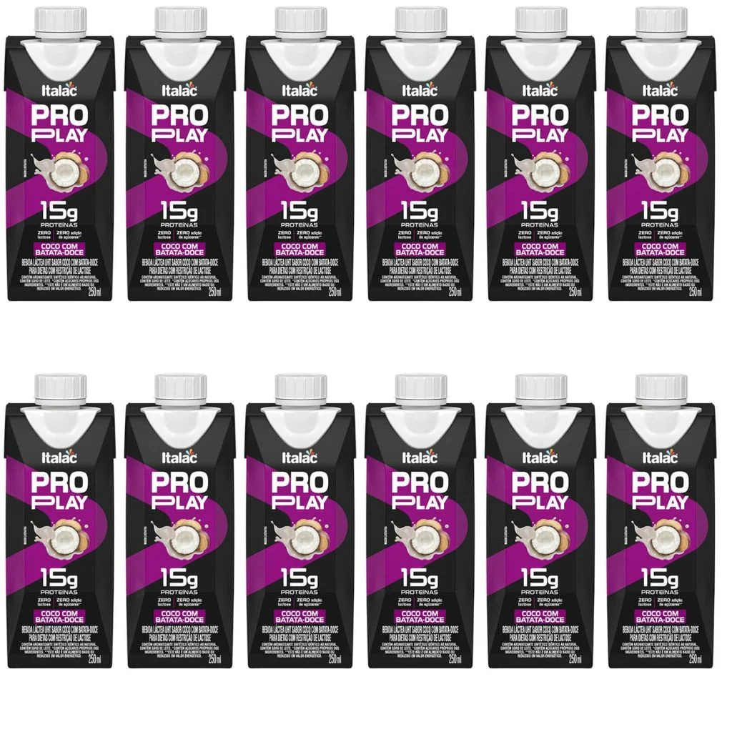 Kit 12x Bebida Lactea Zero Lactose Pro Play Caixa De 250ml Italac