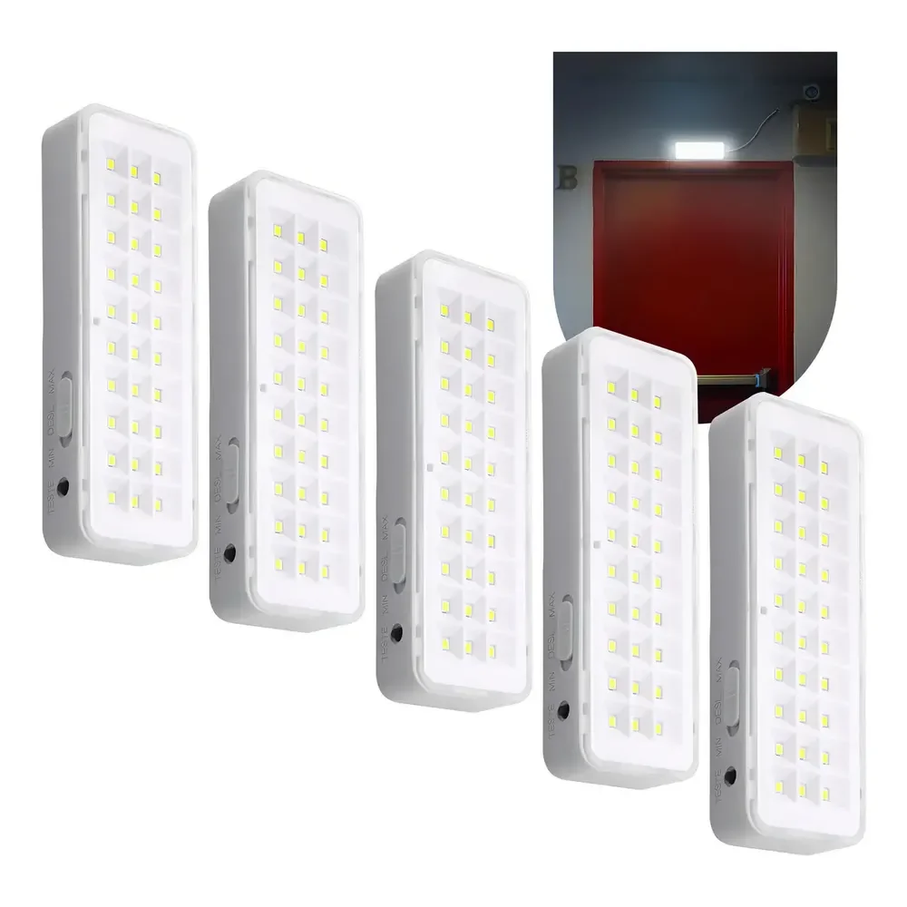 Kit 5 Luminária De Emergência 30leds Bateria Recarregável Cor Branco Frio Roya 127/220v