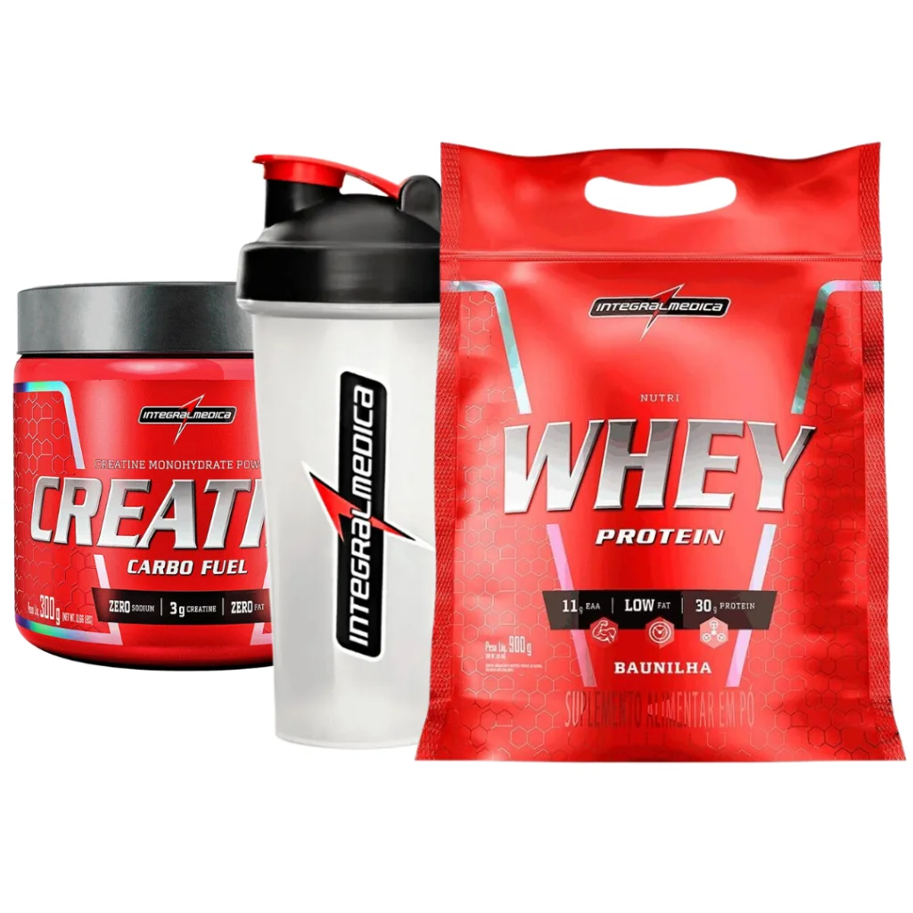 Kit 1x Nutri Whey Protein Refil 900g + 1x Coqueteleira + 1x Creatina 300g