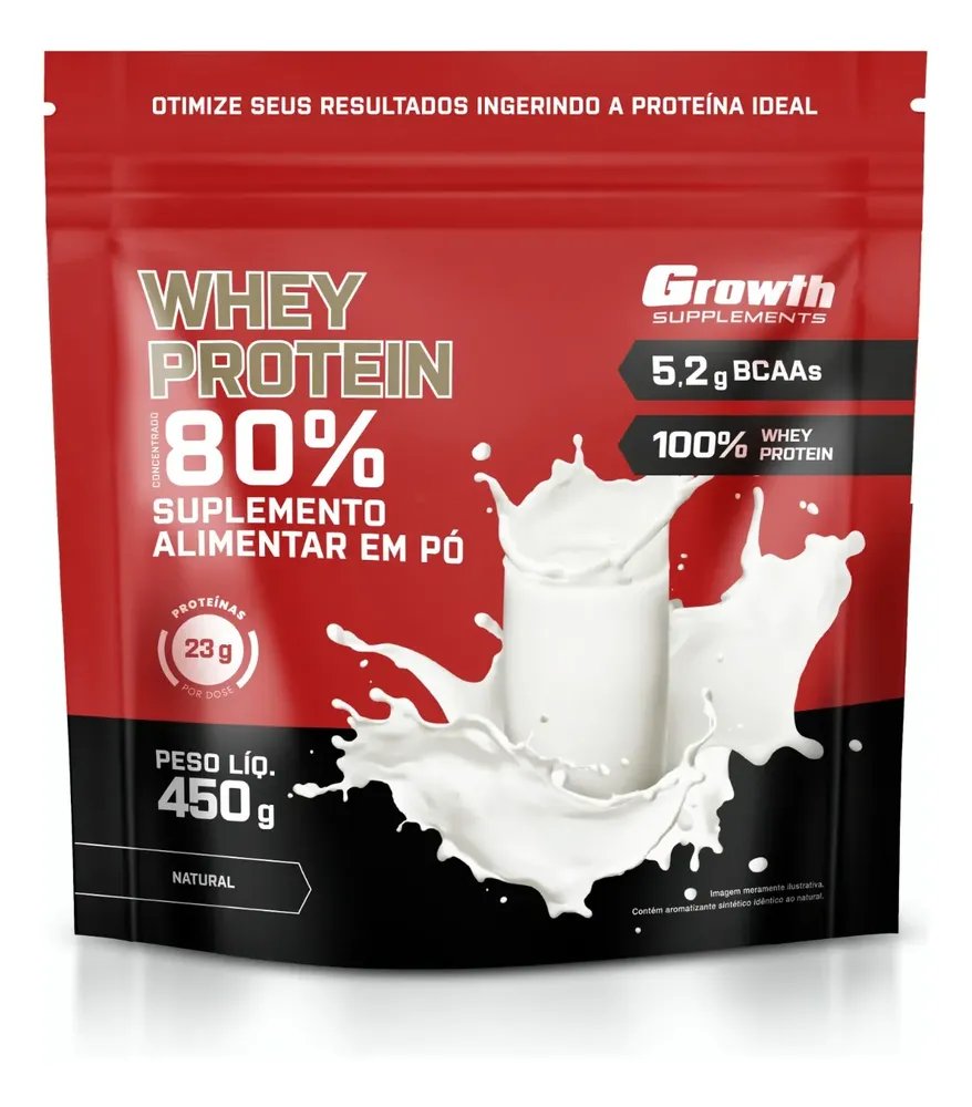 Whey Protein Concentrado 450g Growth Supplements Natural