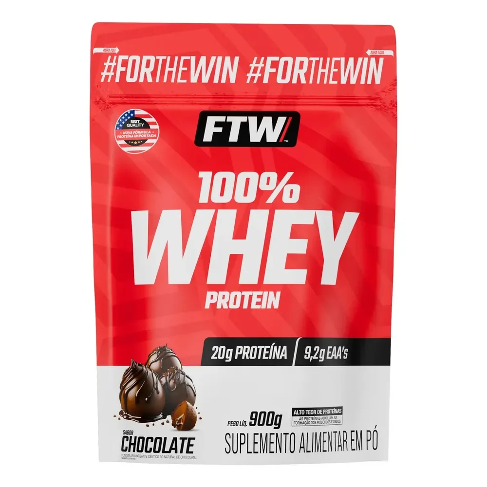 Whey Protein 100% Concentrado 900g Refil Sabor Chocolate - Ftw