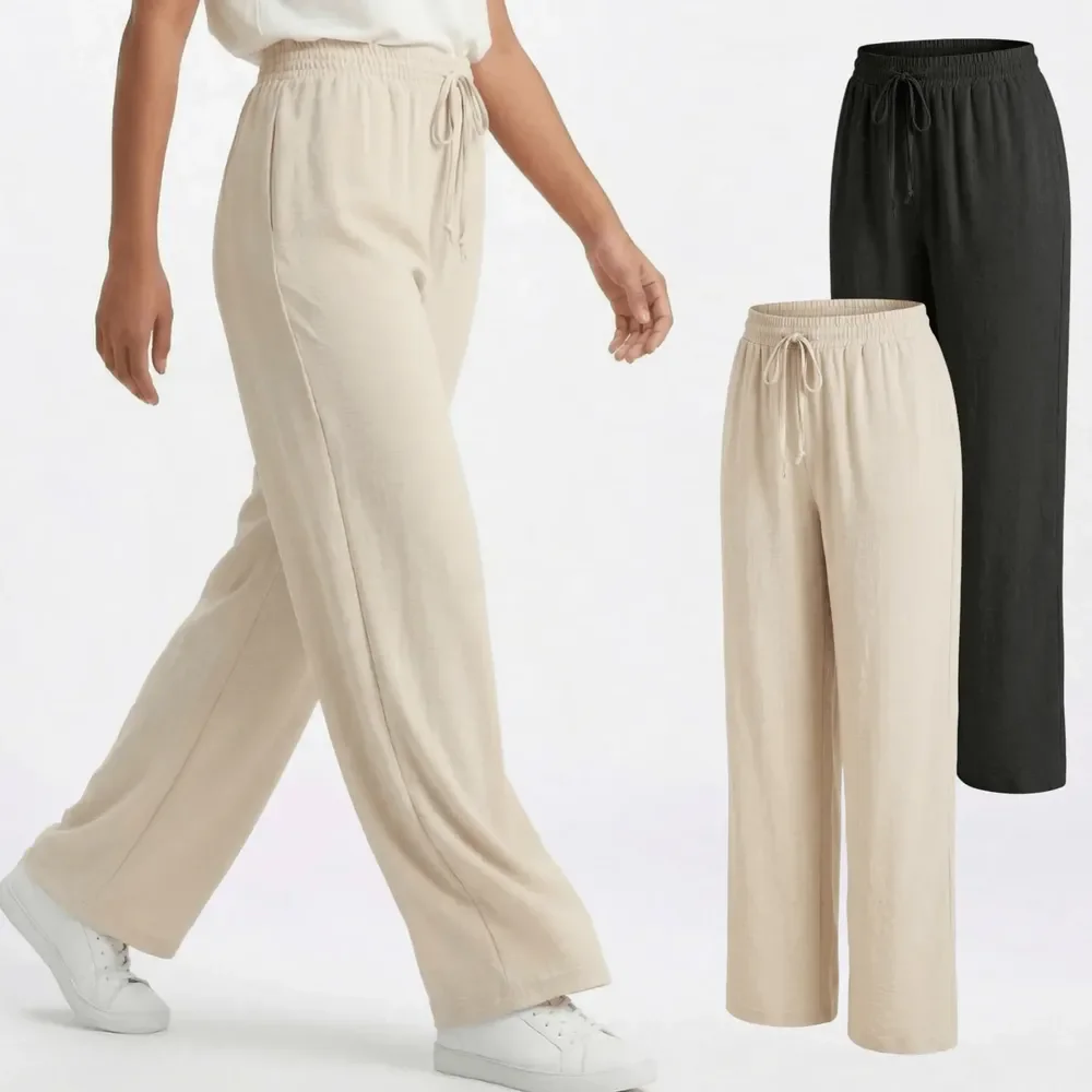 Kit 2 Calças Wide Leg Duna Feminina Confortável Não Marca Preto + Cinza Claro M