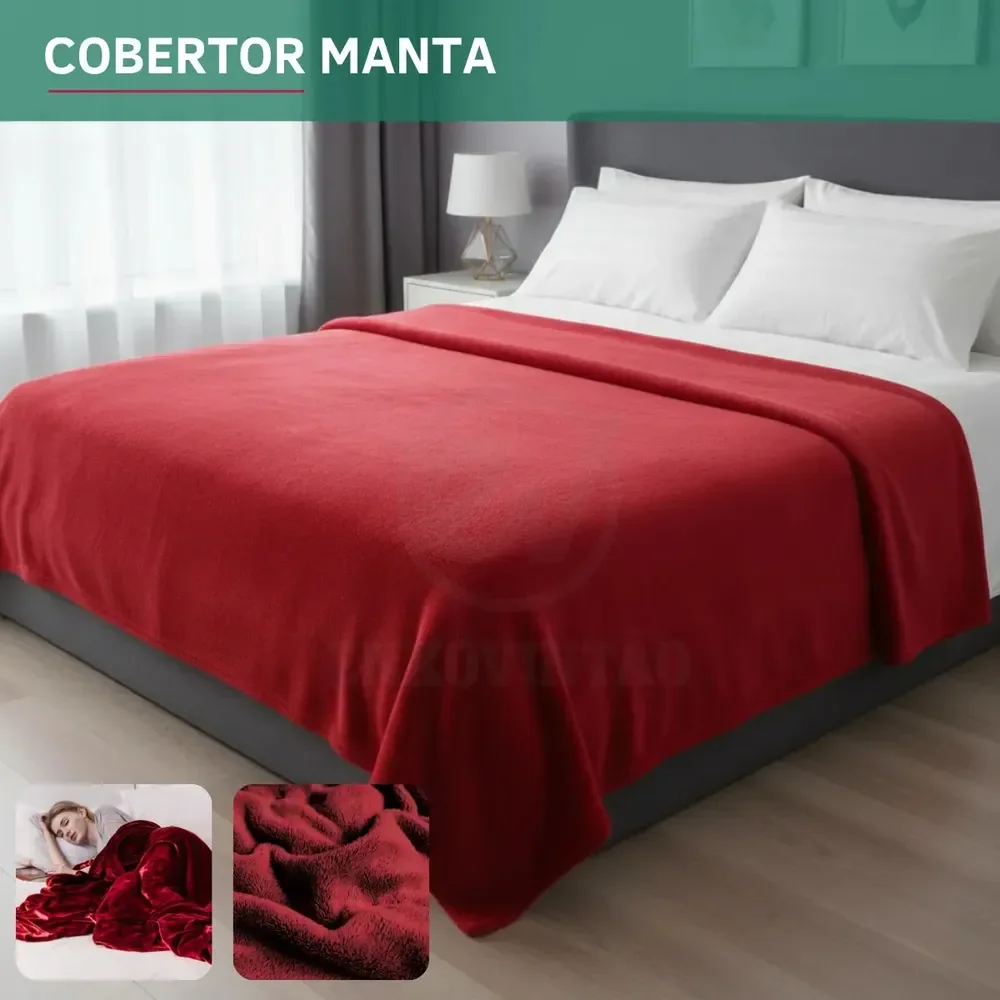 Cobertor Microfibra Soft Casal Veludo Quentinho Antialérgico Toque Macio Resistente Confortável Luxo Cor Vermelho Liso