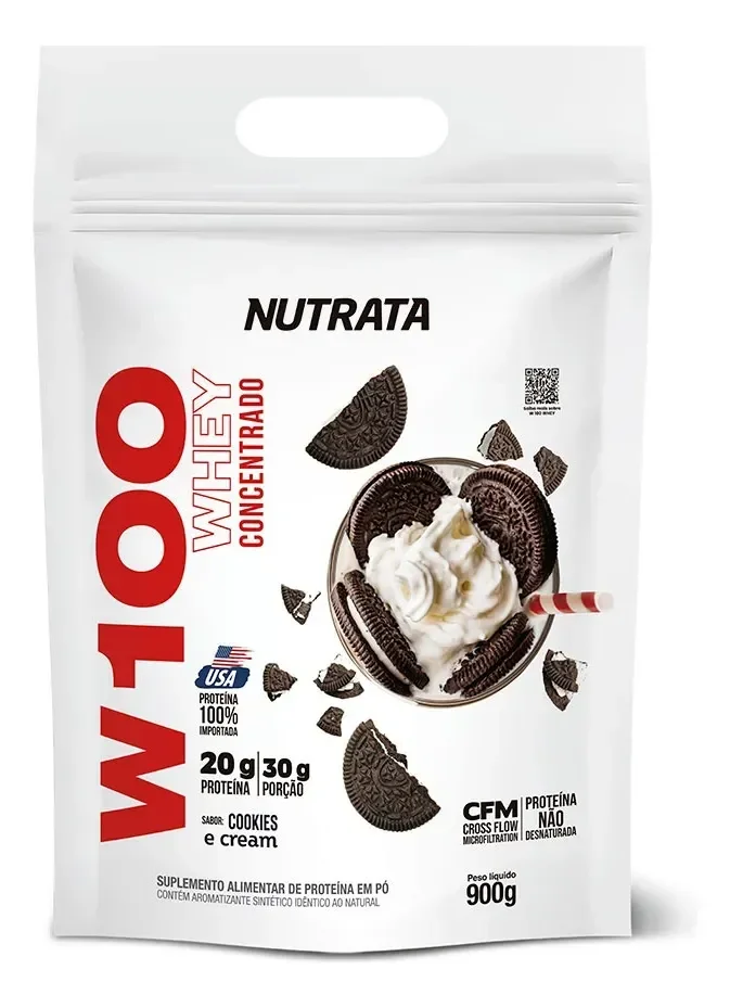 W100 Whey Concentrado Pouch 900g Cookies & Cream Nutrata