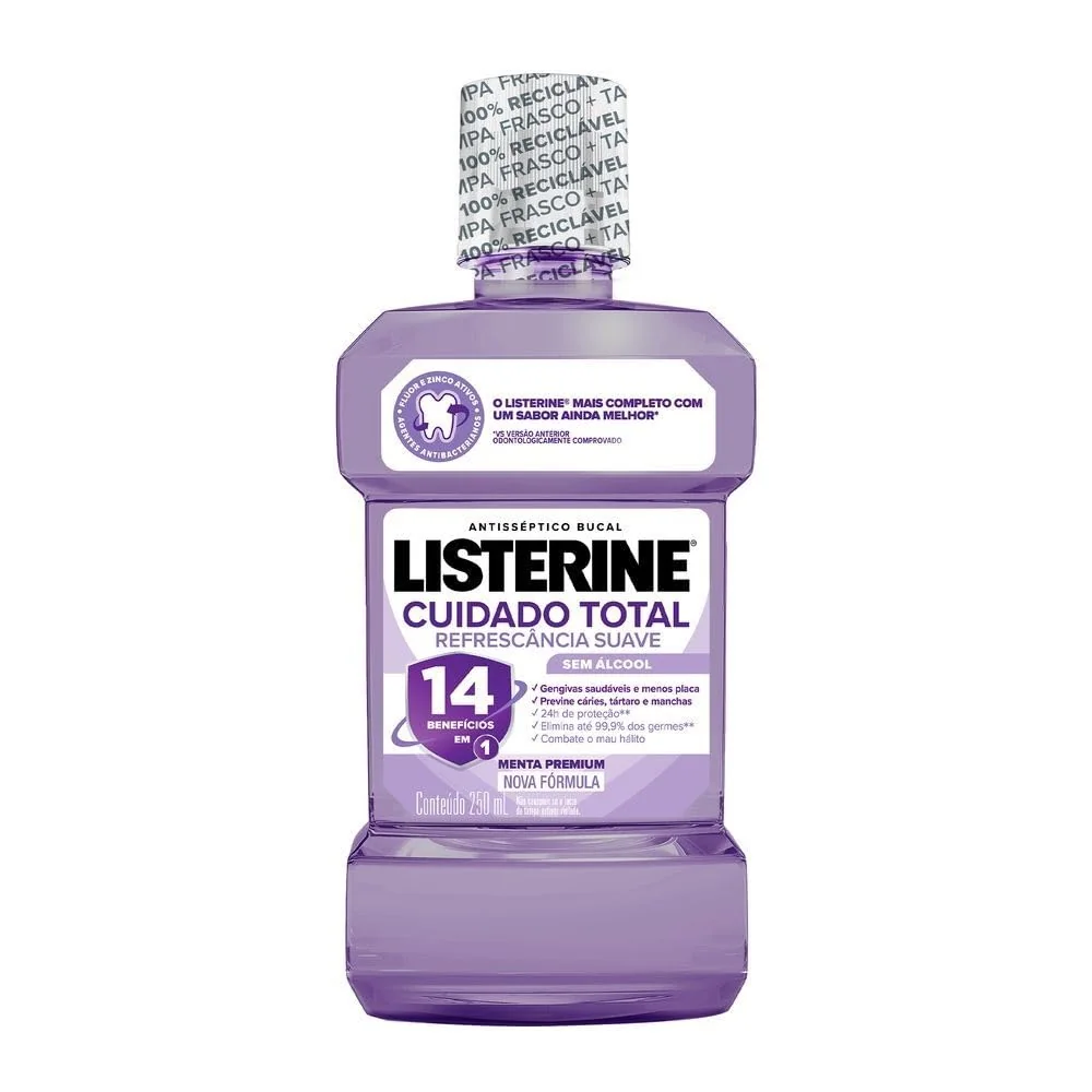 Listerine Cuidado Total 14 Benefícios em 1 Enxaguante Bucal Sem Álcool, 250ml
