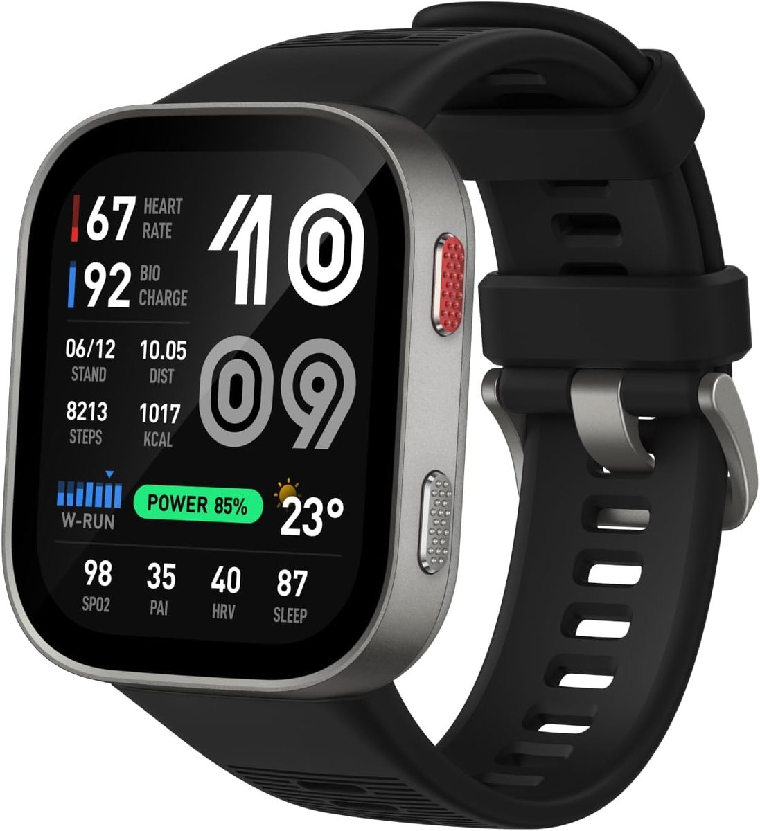 Amazfit Bip Max, tela AMOLED de 2,07", GPS, iOS/Android, 50 mm, bateria de 20 dias, resistente à água, armazenamento de 4 GB, mais de 150 esportes, modo HYROX (Silver (Black Band))