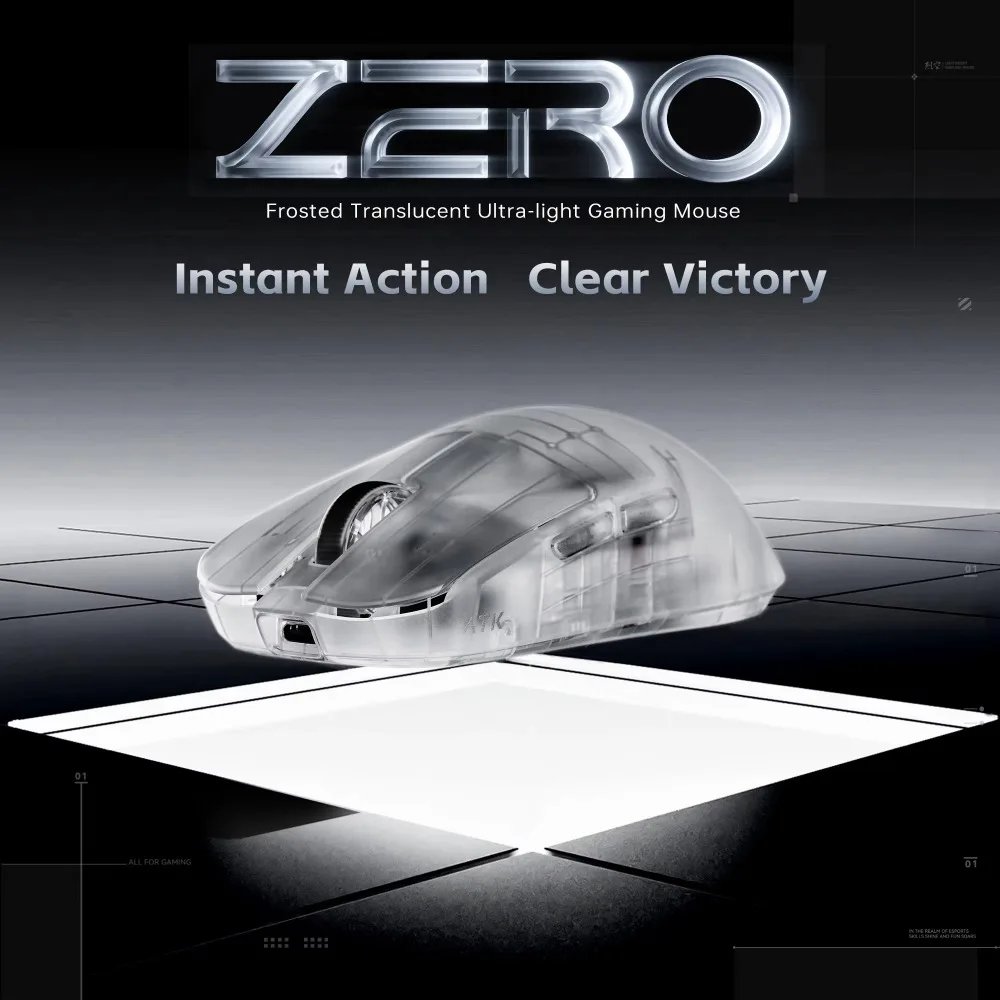 Mouse Gamer ATK Blazing Sky ZERO Ultraleve Sem Fio com Transdutor PAW3950Ultra Duplo 8K, Mouse Ergonômico Sem Fio, Mouse Foggy