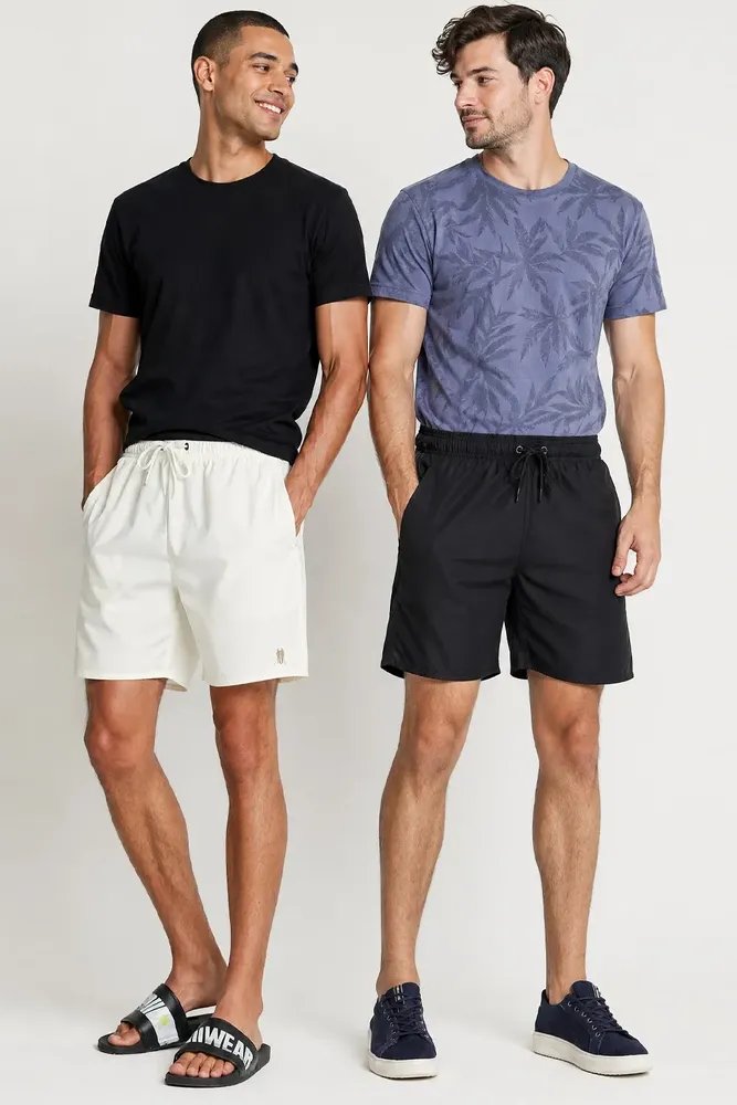 Kit 2 Shorts Vôlei Liso Polo Wear Sortido Branco / Preto Liso G