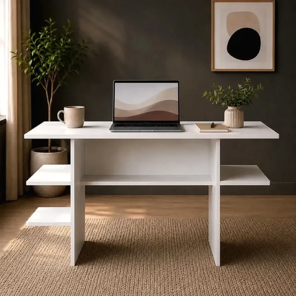 Mesa Para Computador Com Nichos Para Quarto E Estudo Moderno Branco