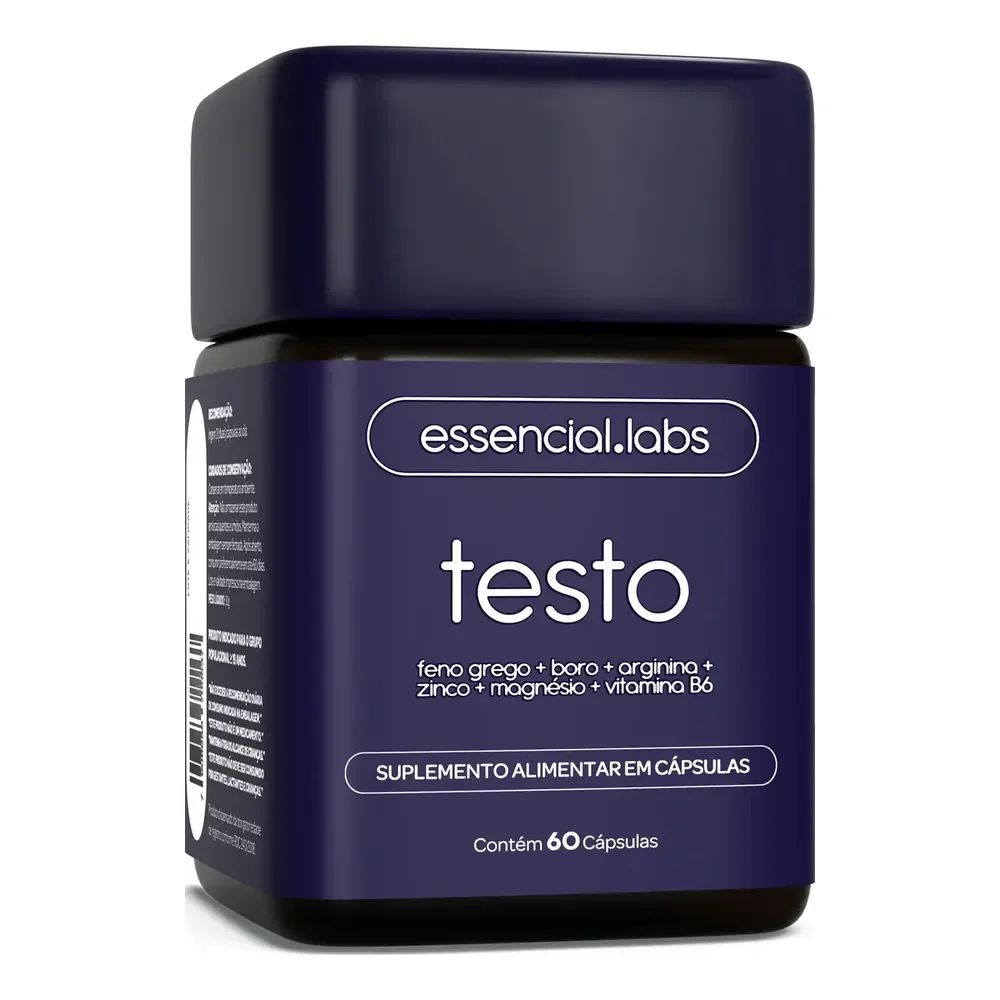 Testo Essencial - Fórmula Exclusiva Com Feno Grego + Boro + Arginina + Zma + Vitamina B6 - Precursor Da Testosterona - 60 Cápsulas Sem Sabor
