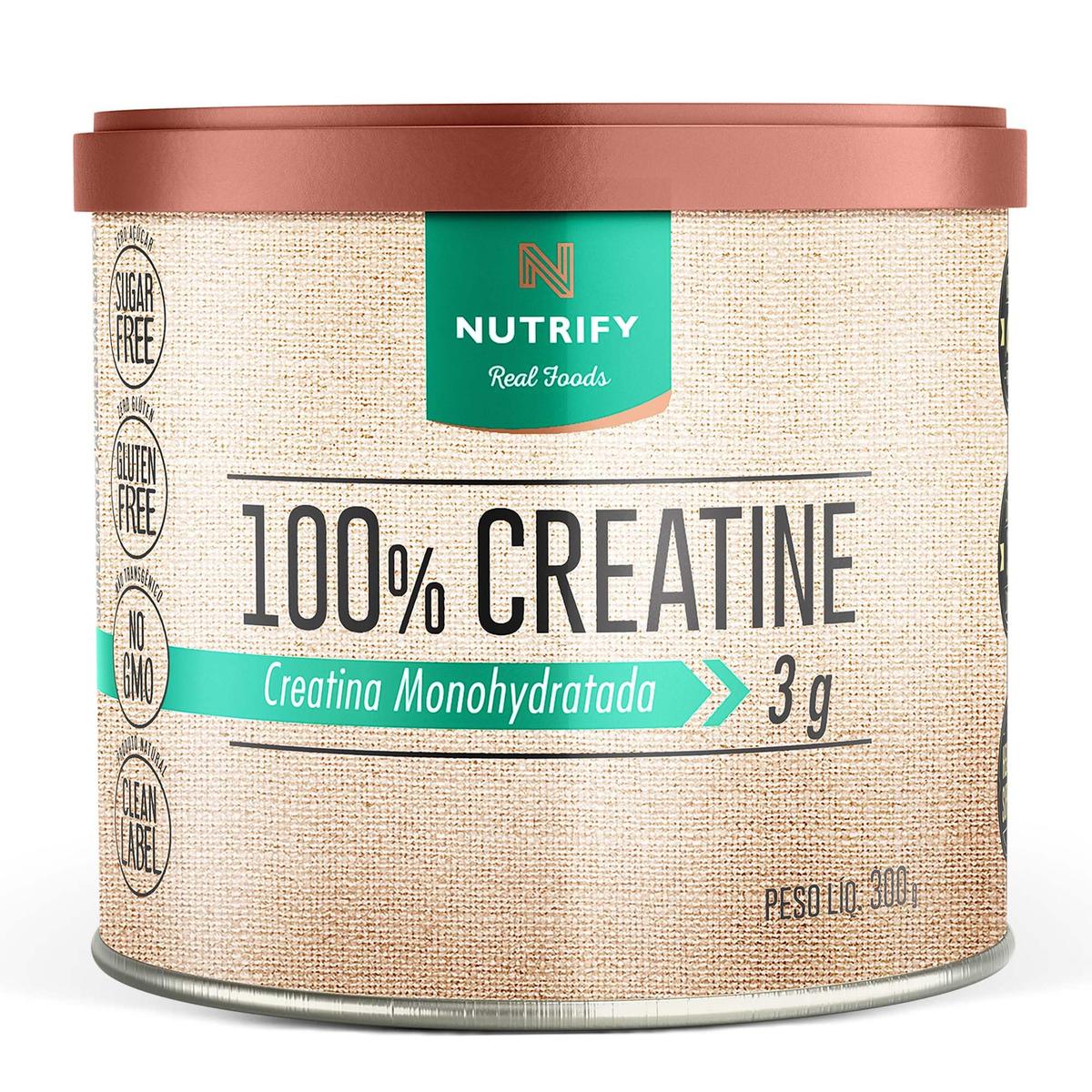 Nutrify - 100% Creatine 3g de Creatina por Dose - Suplemento Alimentar para Suporte Energético - Sem Glúten, Sem Lactose, Sem Açúcar, Vegana - Lata 300g