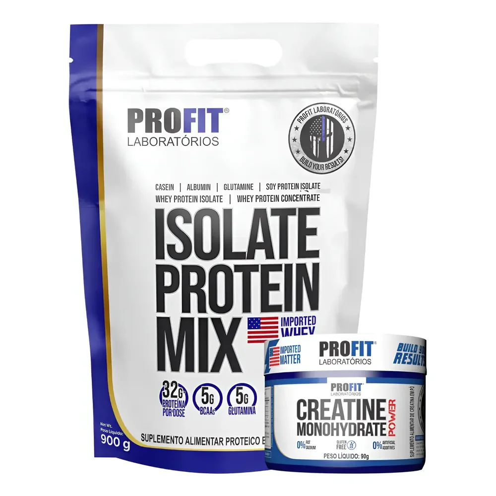 Kit Whey Protein Isolate Protein Mix + Creatina 90g Profit Baunilha 900g | Creatina 90g