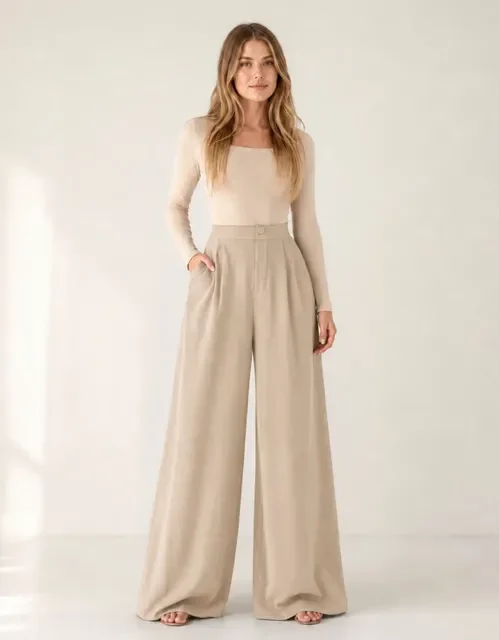 Calça Feminina Pantalona Wide Leg Social Casual Dia A Dia