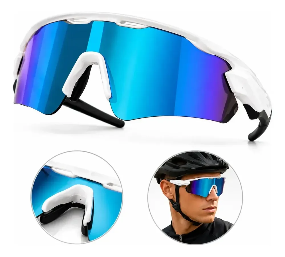 Óculos Esportivo Ciclismo Bike Proteção Uv400 Lente Branco azul