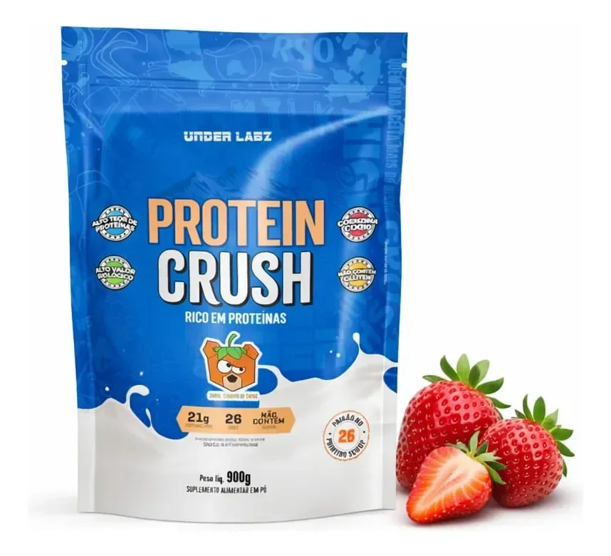 Protein Crush Strambear  900 Gramas Under Labz  Whey Protein Morango