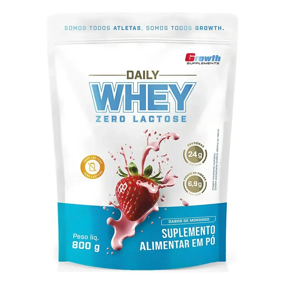 Daily Whey Protein Zero Lactose 800g Growth Supplements Morango