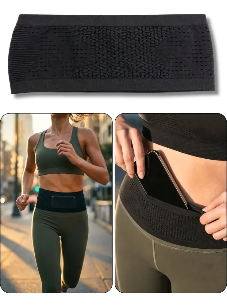 Cinta Pochete Corrida Porta Celular + E-book Fitness Habitos Preto Texturizado Tam. M