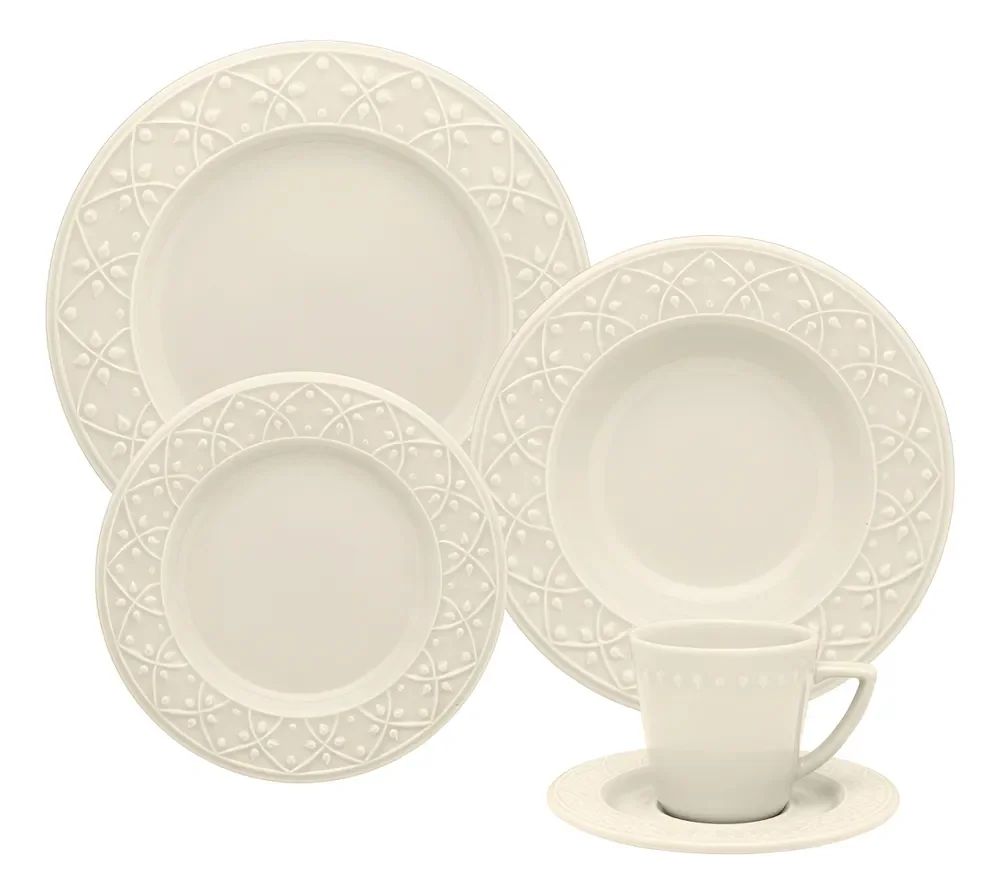 Aparelho De Jantar E Chá 30 Peças Mendi Marfim Oxford cor Branco