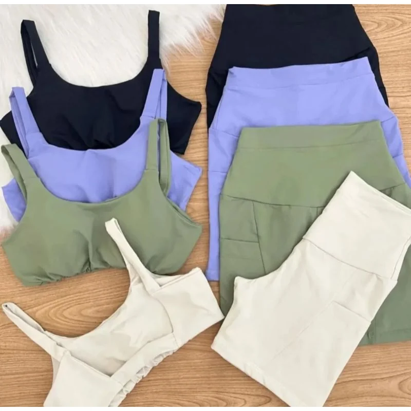 Conjunto fitness Academia Feminino Poliamida Premium Moda com Sustentação Cos duplo alto com bolso