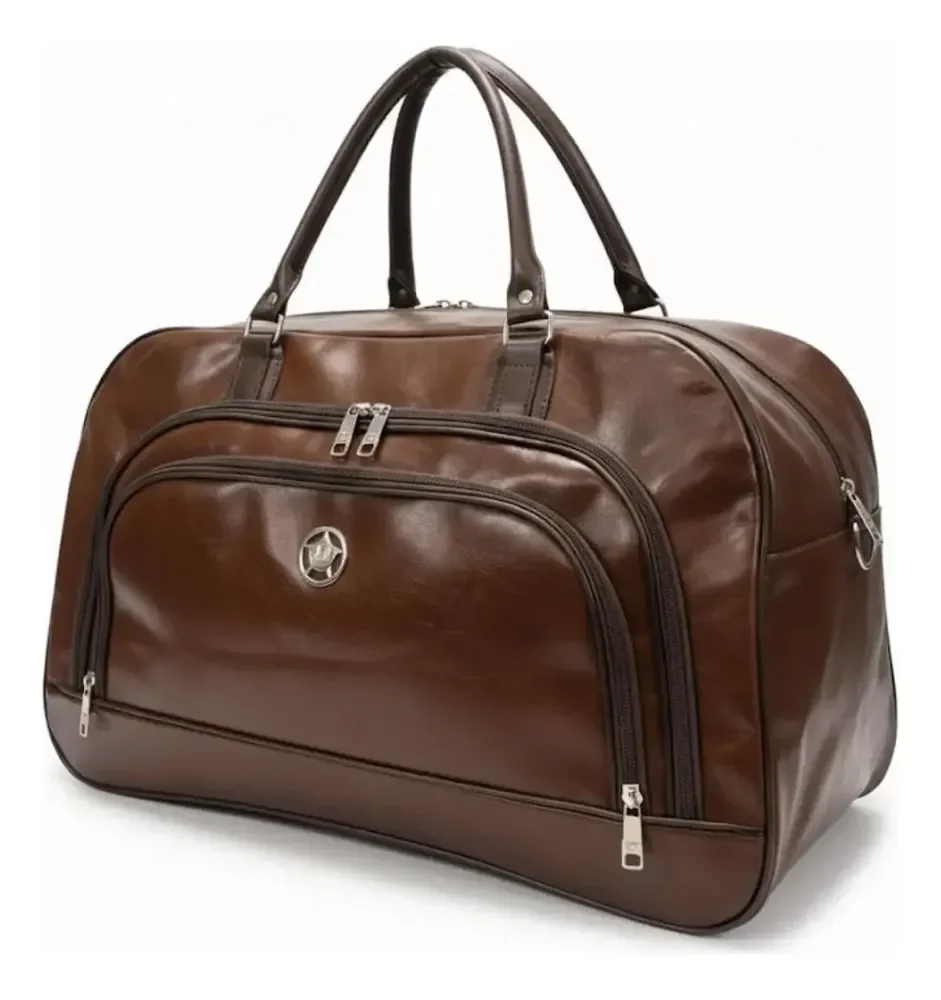Bolsa De Viagem Luxo Couro Sintético Resistente Premium Cor Marrom