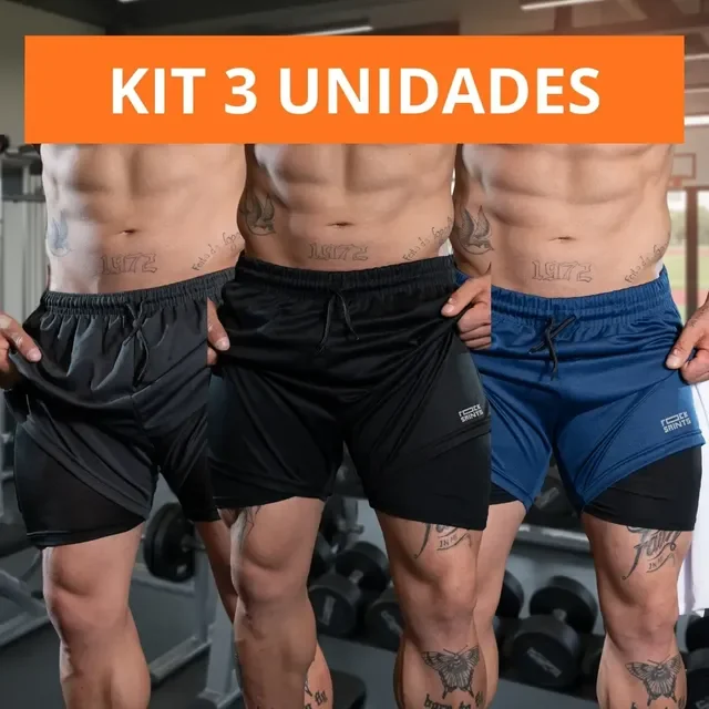 Kit 3 Shorts Masculino 2 Em 1 Compressão Rock Saints