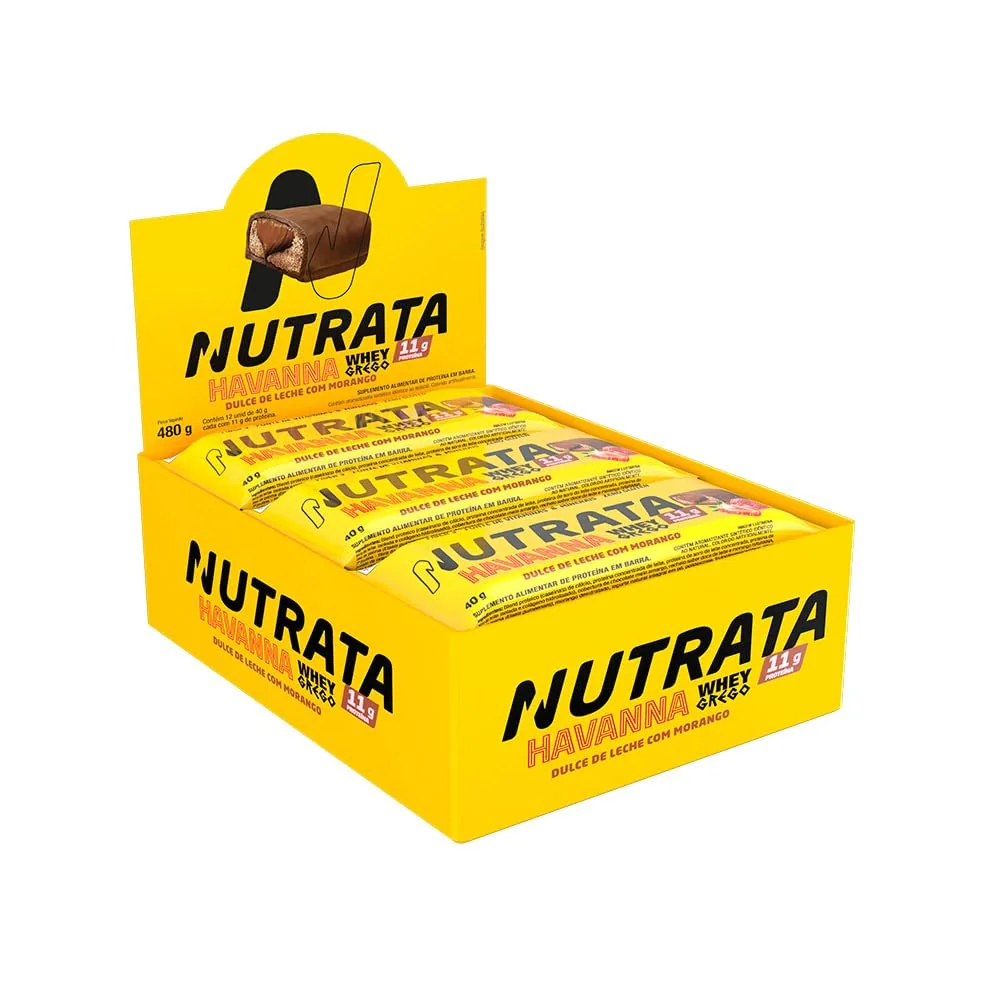 Whey Grego Bar Havanna & Morango - Nutrata Display C/ 12 Barras de 40g
