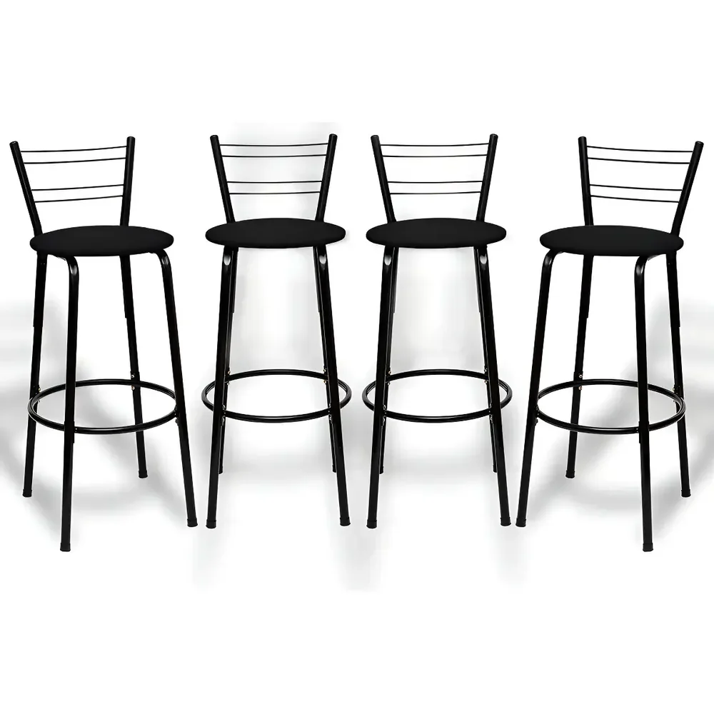 Kit 4 Banquetas Itagold Florida Top Alta Cozinha Americana Bar Balcão Alto Estrutura Preta Atlanta Cor Assento Preto 90cm